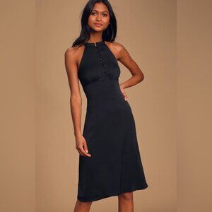 NWT Lulus Have Heart Black Sleeveless Halter Midi Dress